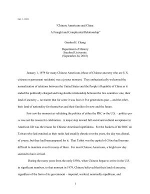 1 “Chinese Americans and China: a Fraught and Complicated