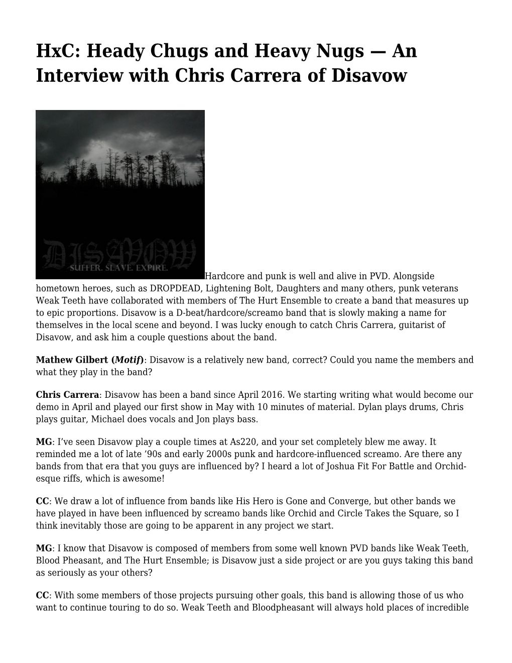 An Interview with Chris Carrera of Disavow