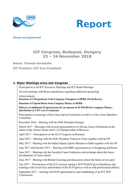 ICF Congress, Budapest, Hungary 23 – 24 November 2018