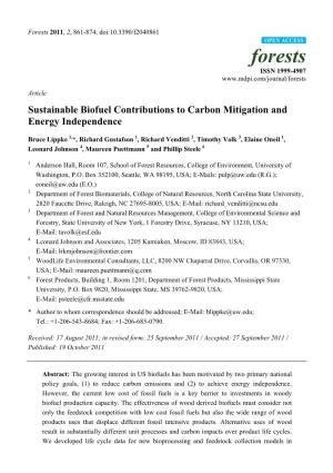 Sustainable Biofuel Contributions to Carbon Mitigation and Energy Independence