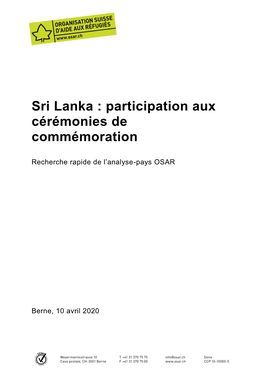 Sri Lanka : Participation Aux Cérémonies De Commémoration