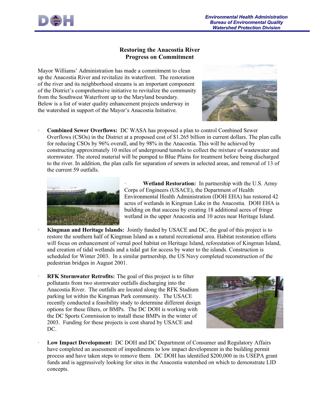 Restoring the Anacostia River Progress on Commitment