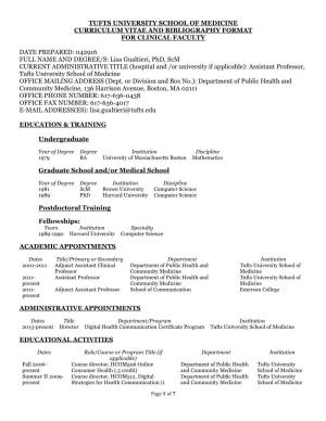 Tufts University School of Medicine Curriculum Vitae and Bibliography Format for Clinical Faculty