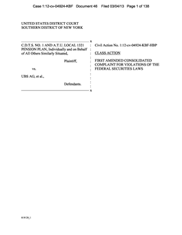 C.D.T.S. No. 1 and A.T.U. Local 1321 Pension Plan, Et Al. V. UBS AG, Et Al