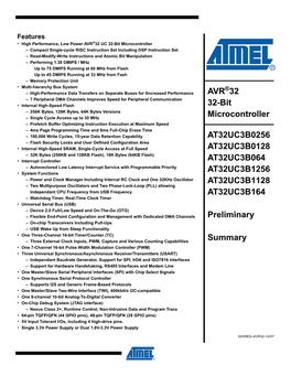 AVR 32 32-Bit Microcontroller AT32UC3B0256 AT32UC3B0128