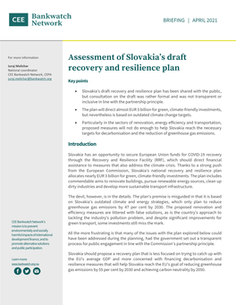 Assessment of Slovakia's Draft Recovery and Resilience Plan