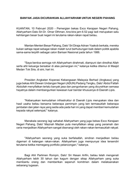 Pemergian Bekas Exco Kerajaan Negeri Pahang, Allahyarham Dato Sri Dr