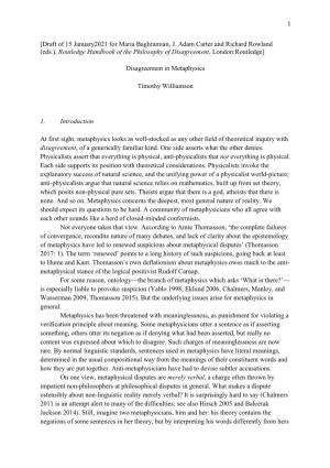 [Draft of 15 January2021 for Maria Baghramian, J. Adam Carter and Richard Rowland (Eds.), Routledge Handbook of the Philosophy of Disagreement, London:Routledge]