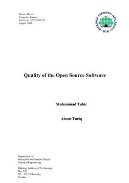 Quality of the Open Source Software