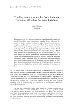 Teaching Assemblies and Lay Societies in the Formation of Modern Sectarian Buddhism