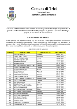 Comune Di Triei Provincia Di Nuoro Servizio Amministrativo