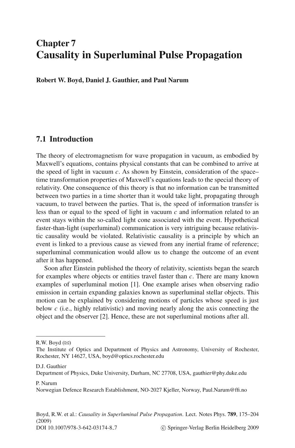 Chapter 7 Causality in Superluminal Pulse Propagation