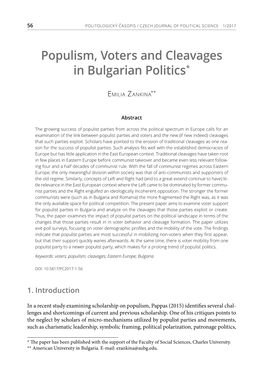 Populism, Voters and Cleavages in Bulgarian Politics*