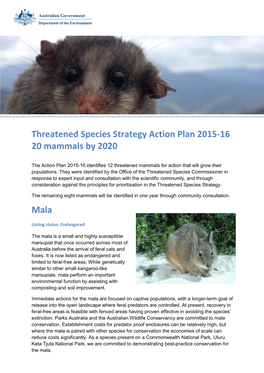 Threatened Species Strategy Action Plan 2015-16 20 Mammals by 2020
