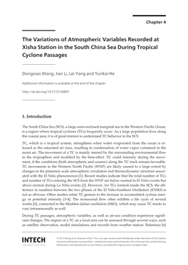 The Variations of Atmospheric Variables Recorded at Xisha Station in the South China Sea During Tropical Cyclone Passages