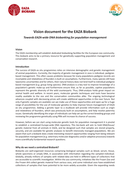 Vision Document for the EAZA Biobank Towards EAZA-Wide DNA Biobanking for Population Management