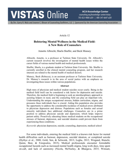 Bolstering Mental Wellness in the Medical Field: a New Role of Counselors