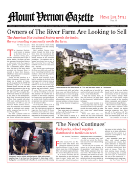 Owners of the River Farm Are Looking to Sell the American Horticultural Society Needs the Funds; the Surrounding Community Needs the Farm