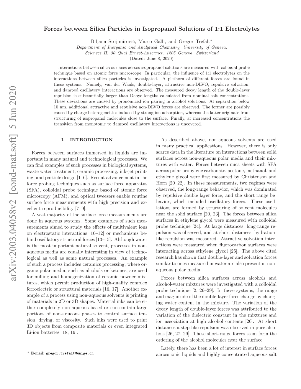 Forces Between Silica Particles in Isopropanol Solutions of 1: 1