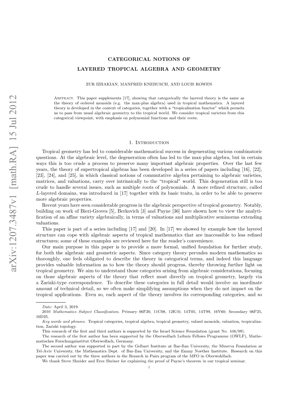 Categorical Notions of Layered Tropical Algebra and Geometry