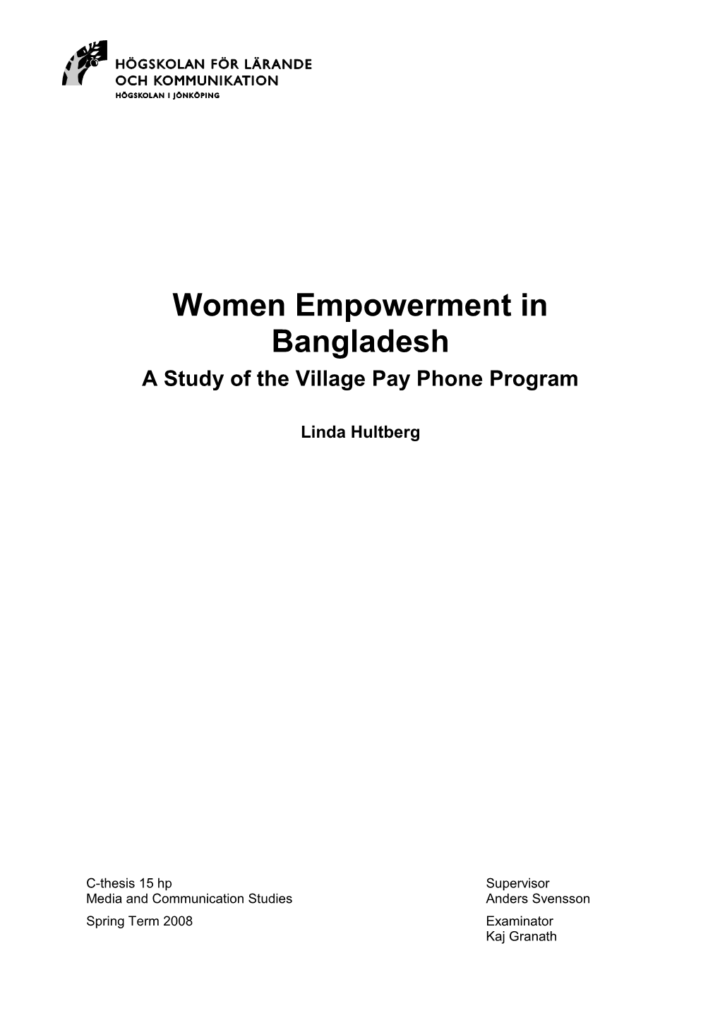 Women Empowerment in Bangladesh a Study of the Village Pay Phone Program
