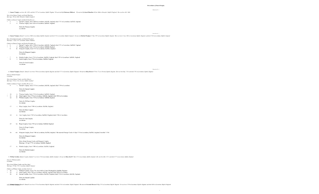Descendants of Samuel Lingley