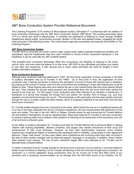 ABT Bone Conduction System Provider Reference Document