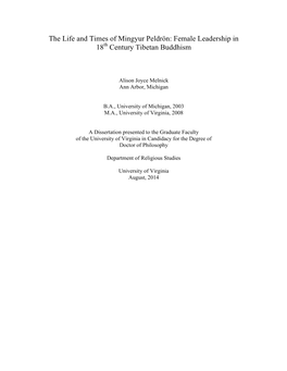 The Life and Times of Mingyur Peldrön: Female Leadership in 18Th Century Tibetan Buddhism