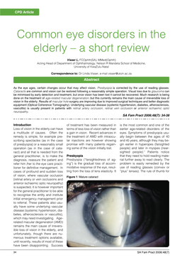 Common Eye Disorders in the Elderly – a Short Review