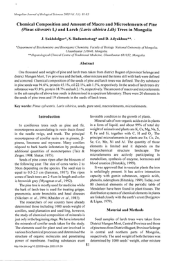 (Pinus Silvestris L) and Larch (Larix Sibirica Ldb) Trees in Mongolia