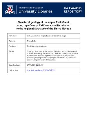 Structural Geology of the Upper Rock Creek Area, Inyo County, California, and Its Relation to the Regional Structure of the Sierra Nevada