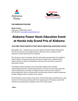 Alabama Power Hosts Education Event at Honda Indy Grand Prix of Alabama