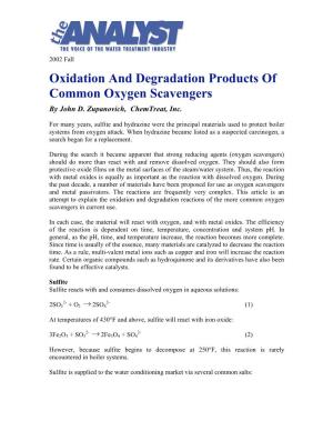 Oxidation and Degradation Products of Common Oxygen Scavengers