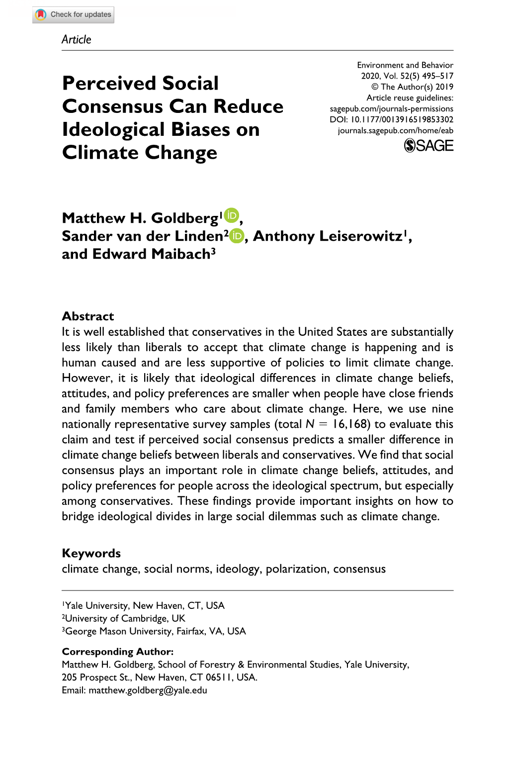 Perceived Social Consensus Can Reduce Ideological Biases on Climate Change