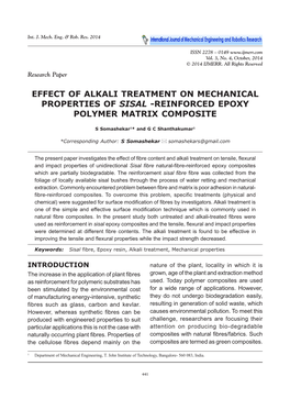 Effect of Alkali Treatment on Mechanical Properties of Sisal -Reinforced Epoxy Polymer Matrix Composite