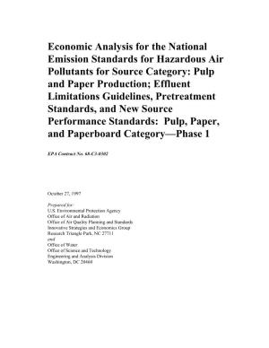 Economic Analysis for the Pulp and Paper Production Neshaps Category