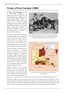 Treaty of Fort Laramie (1868) 1 Treaty of Fort Laramie (1868)