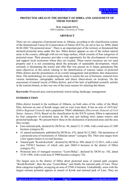 Protected Areas in the District of Dibra and Assessment of Their Tourist