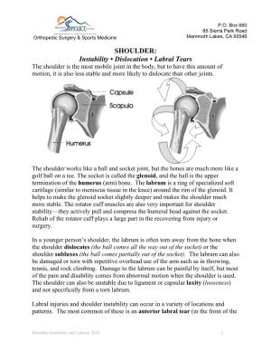 Shoulder Instability and Labral Tears