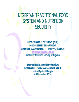 Nigerian Traditional Food System and Nutrition Security