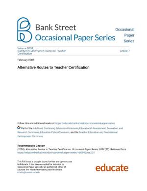 Alternative Routes to Teacher Certification