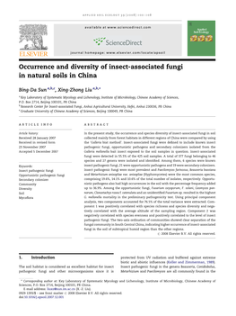 Occurrence and Diversity of Insect-Associated Fungi in Natural Soils in China