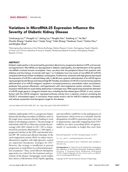 Variations in Microrna-25 Expression Influence the Severity of Diabetic