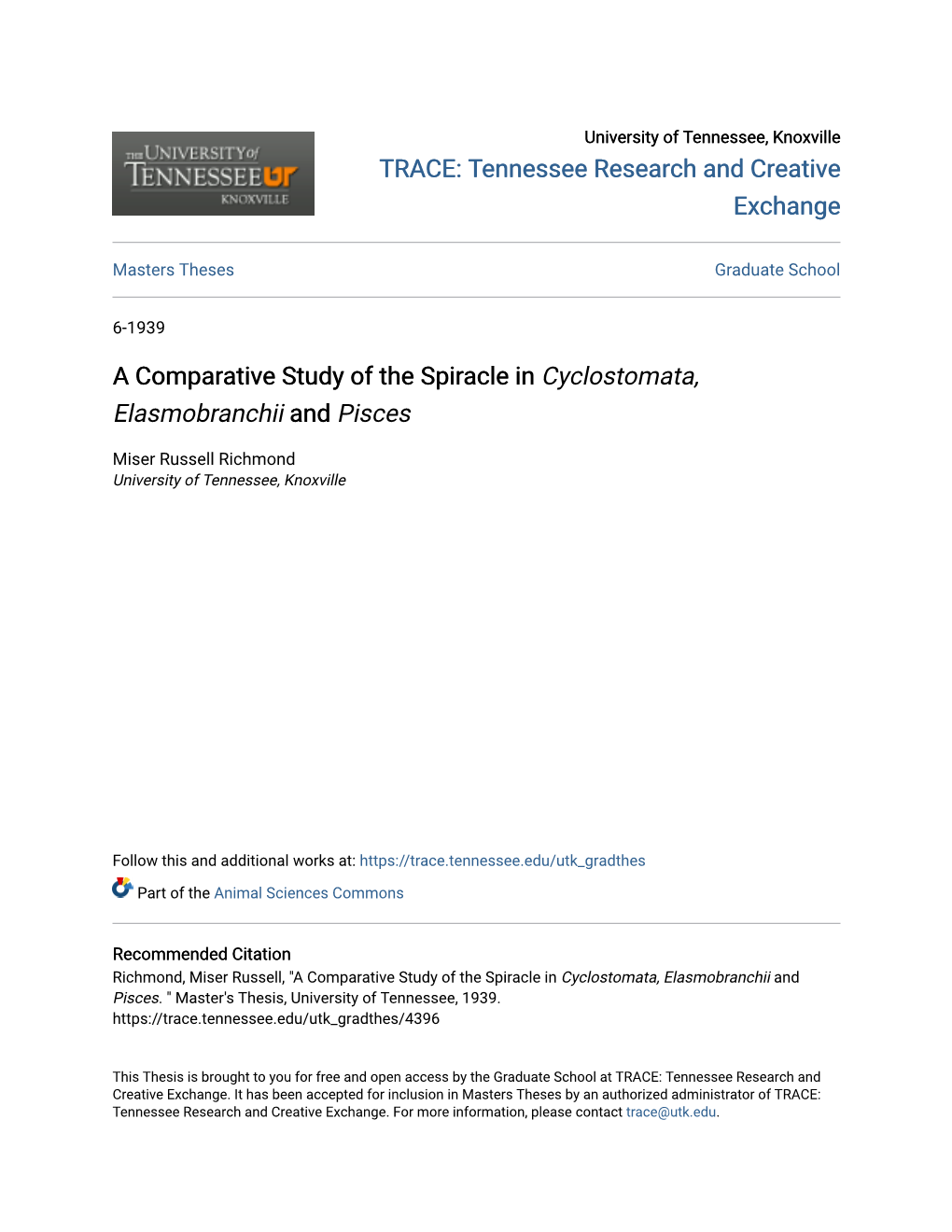 A Comparative Study of the Spiracle in Cyclostomata, Elasmobranchii and Pisces