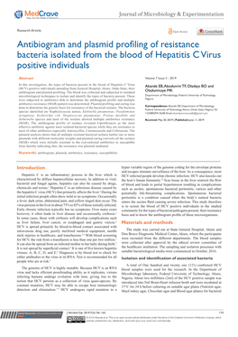 Antibiogram and Plasmid Profiling of Resistance Bacteria Isolated from the Blood of Hepatitis C Virus Positive Individuals
