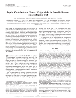 Leptin Contributes to Slower Weight Gain in Juvenile Rodents on a Ketogenic Diet