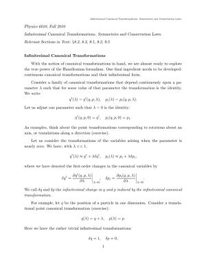 Infinitesimal Canonical Transformations. Symmetries And