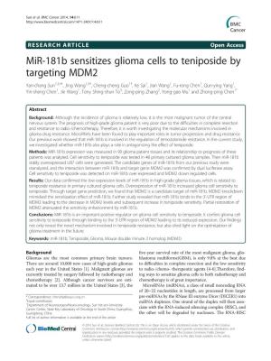 Mir-181B Sensitizes Glioma Cells to Teniposide by Targeting MDM2