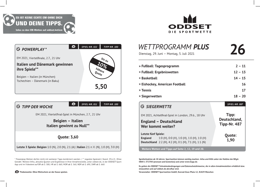 WETTPROGRAMM PLUS Dienstag, 29