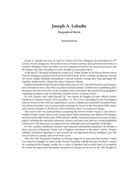 Joseph A. Labadie Biographical Sketch